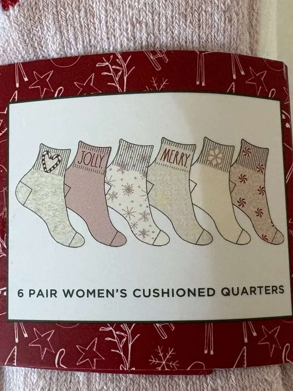 NWT - Rae Dunn 6 pr Women's Cushioned Quarter Socks - Holiday Collection